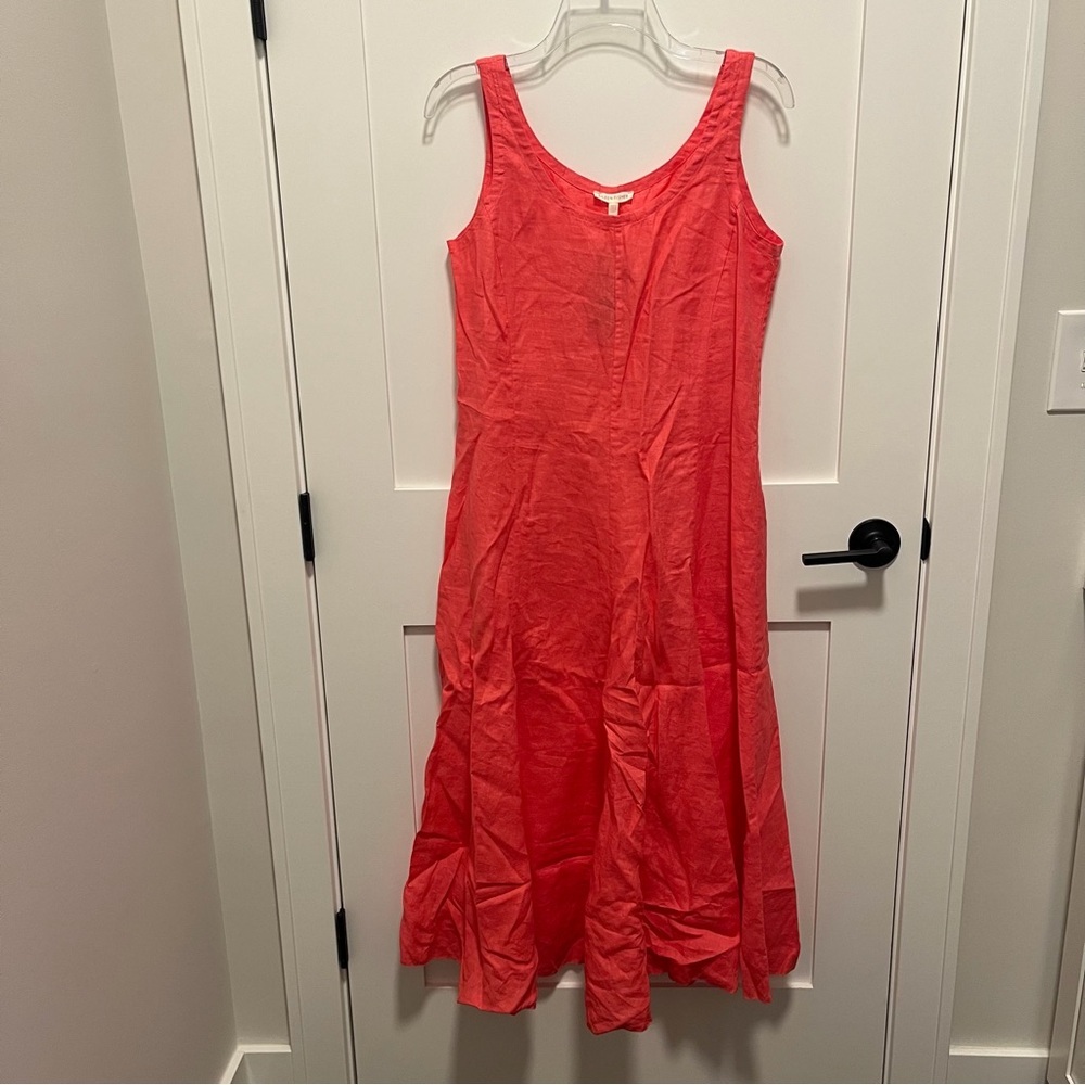 $298 NWT Eileen Fisher XS 100% Irish Linen Sleeveless Maxi Dress Peony Pink